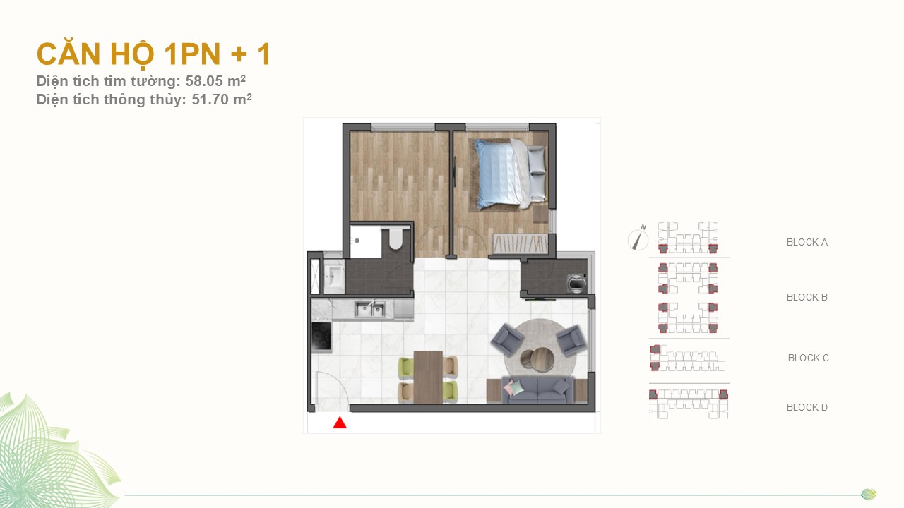 Layout căn 1PN+1 Dragon E-Home 2