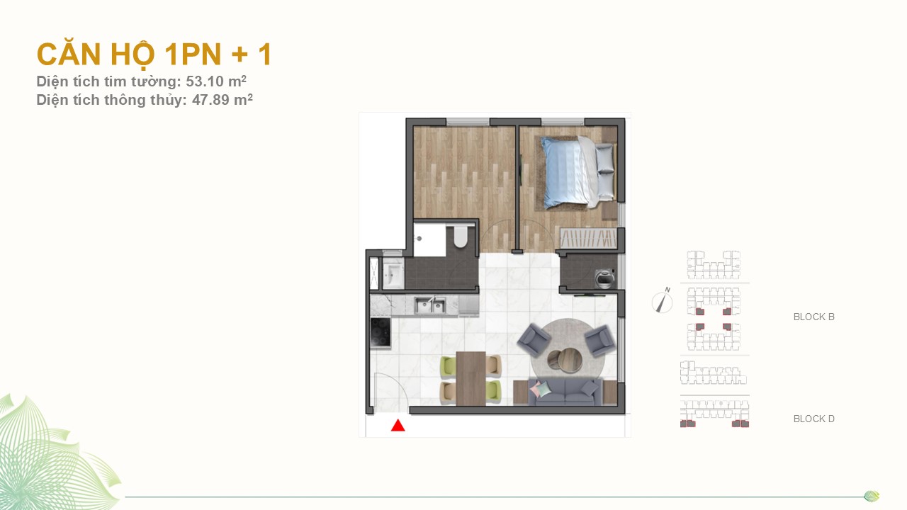 Layout căn 1PN+1 Dragon E-Home 2