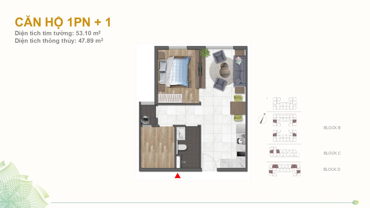 Layout căn 1PN+1 Dragon E-Home 3