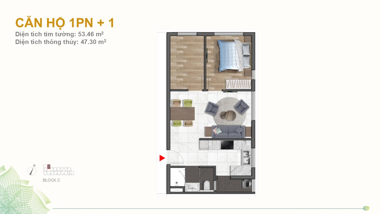 Layout căn 1PN+1 Dragon E-Home 4
