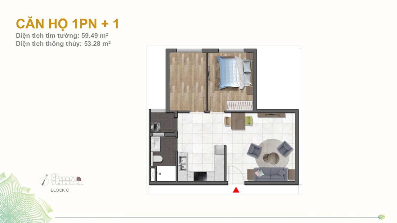 Layout căn 1PN+1 Dragon E-Home 5