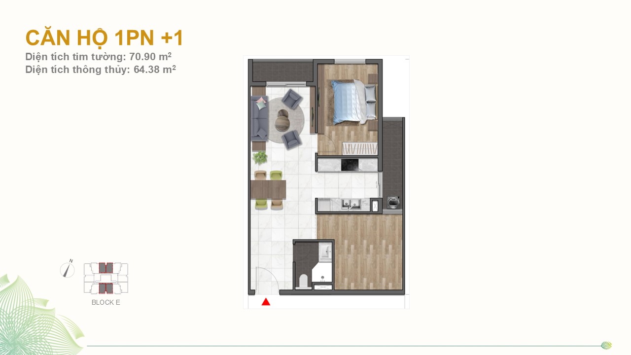 Layout căn 1PN+1 Dragon E-Home 6