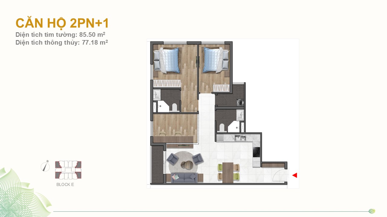 Layout căn 2PN+1 Dragon E-Home
