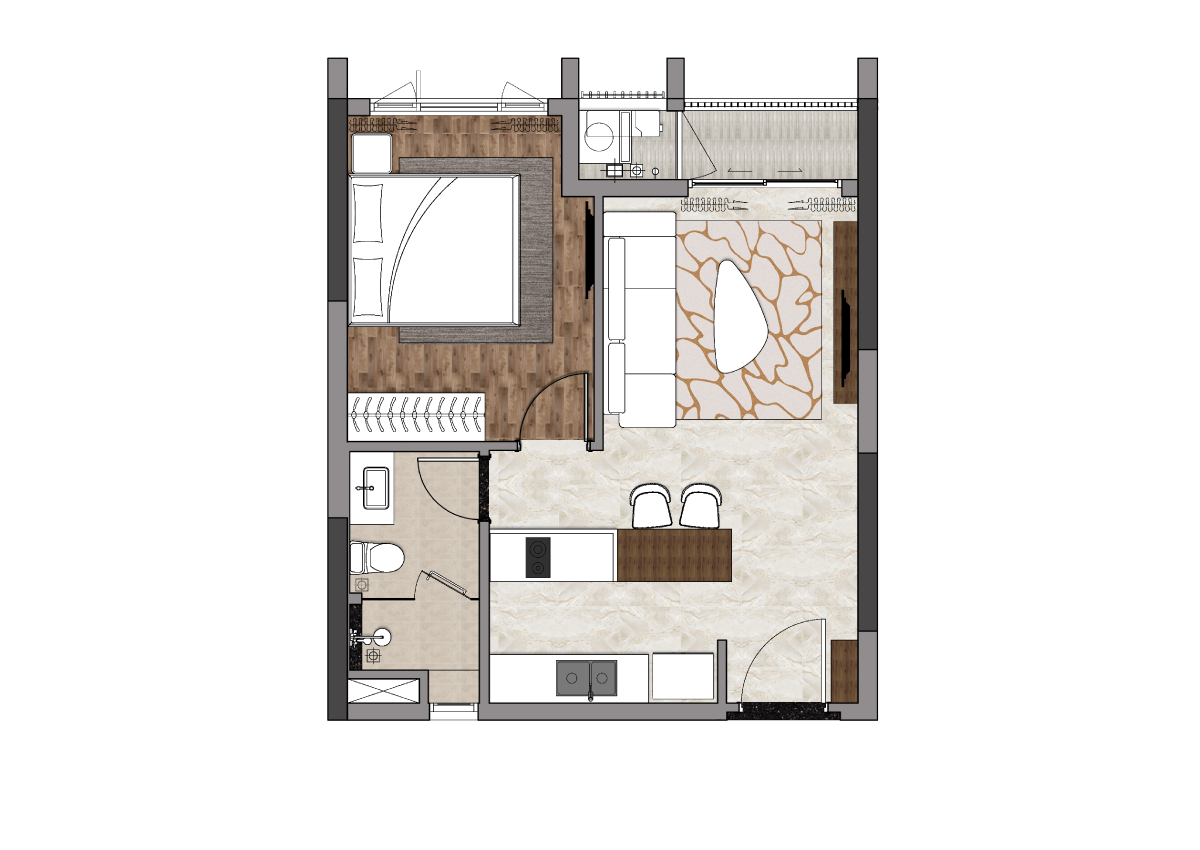 Layout căn 1PN Celesta Heights