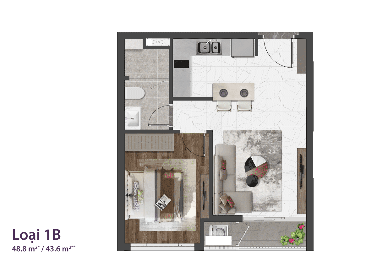 Layout căn 1PN Celesta Rise