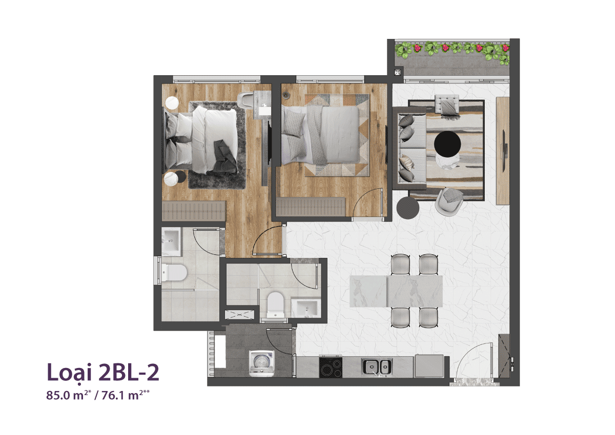 Layout căn 2PN lớn Celesta Rise mẫu 2