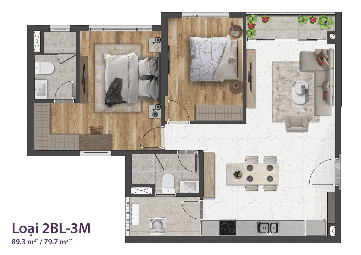 Layout căn 2PN lớn Celesta Rise mẫu 3