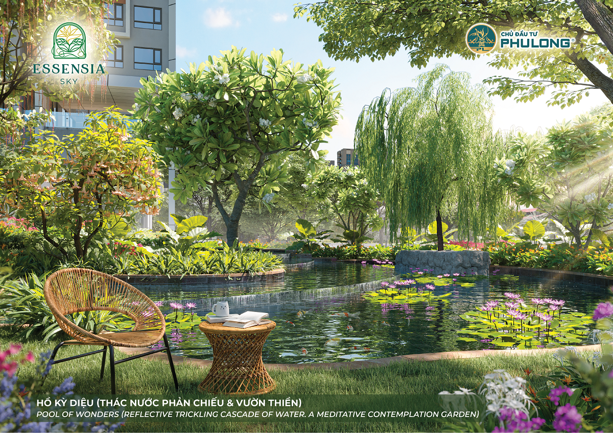 Thác nước phản chiếu và Vườn Thiền tại Essensia Sky