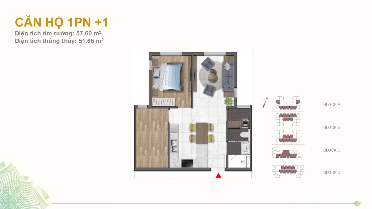 Thiết kế căn hộ 1PN+ NOXH Dragon E-Home Phú Hữu Quận 9 (mẫu tiêu chuẩn)