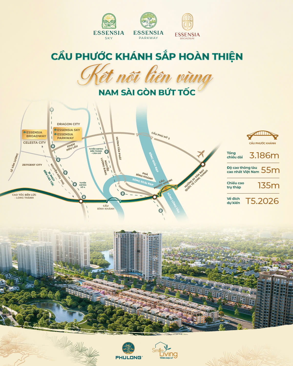 Cầu Phước Khánh ảnh hưởng giá bất động sản Nam Sài Gòn và các dự án Essensia