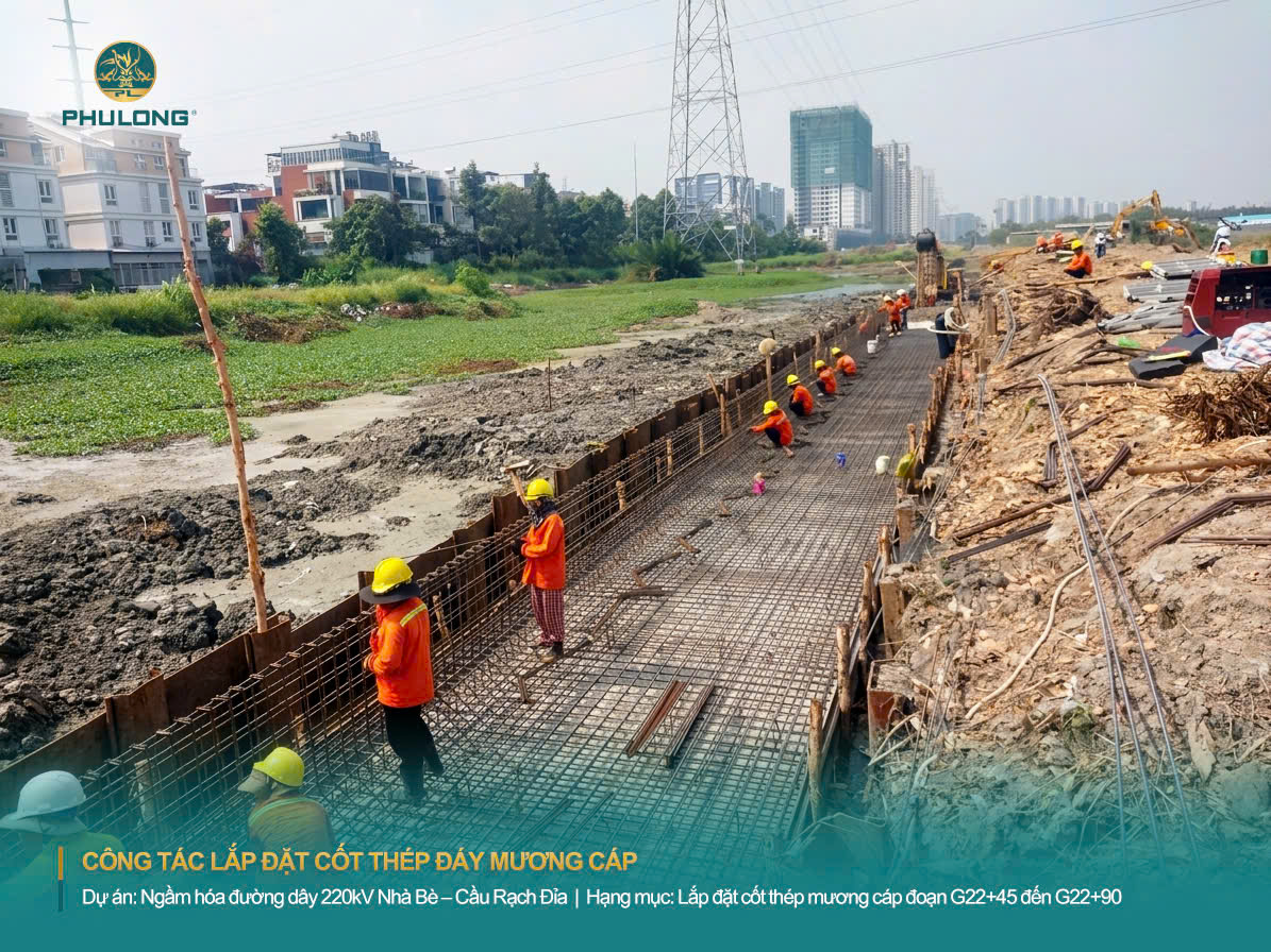 Công tác lắp đặt cốt thép đáy mương cáp