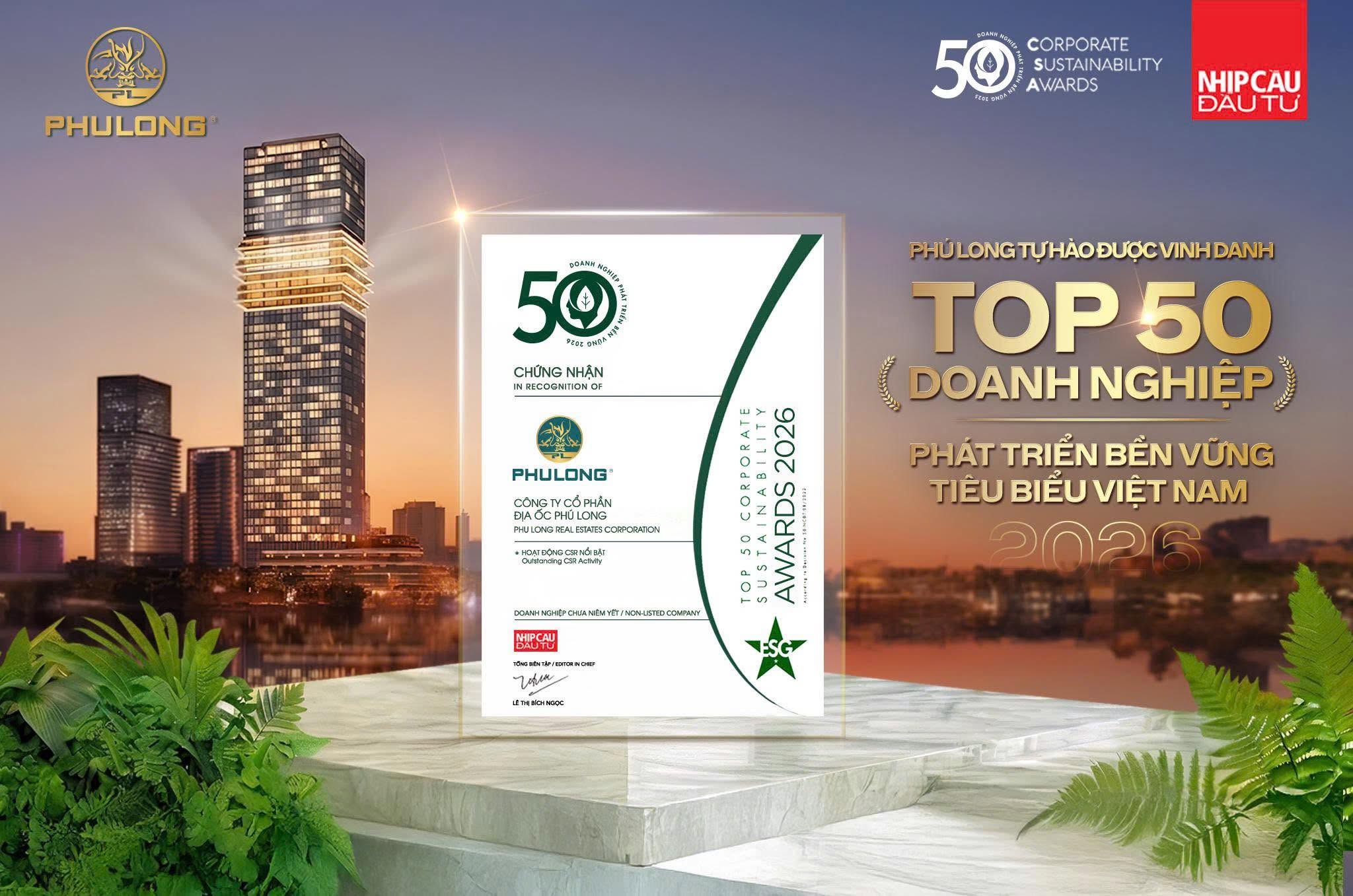 Phú Long được vinh danh Top 50 Doanh nghiệp phát triển bền vững tiêu biểu Việt Nam 2026