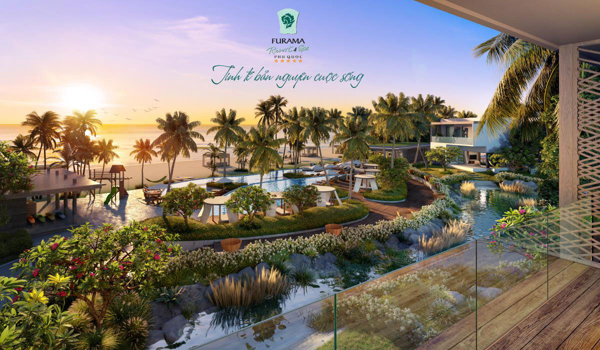Phối cảnh Furama Resort & Spa Phú Quốc nhìn từ biệt thự hướng hồ bơi và bãi biển Bãi Ông Lang