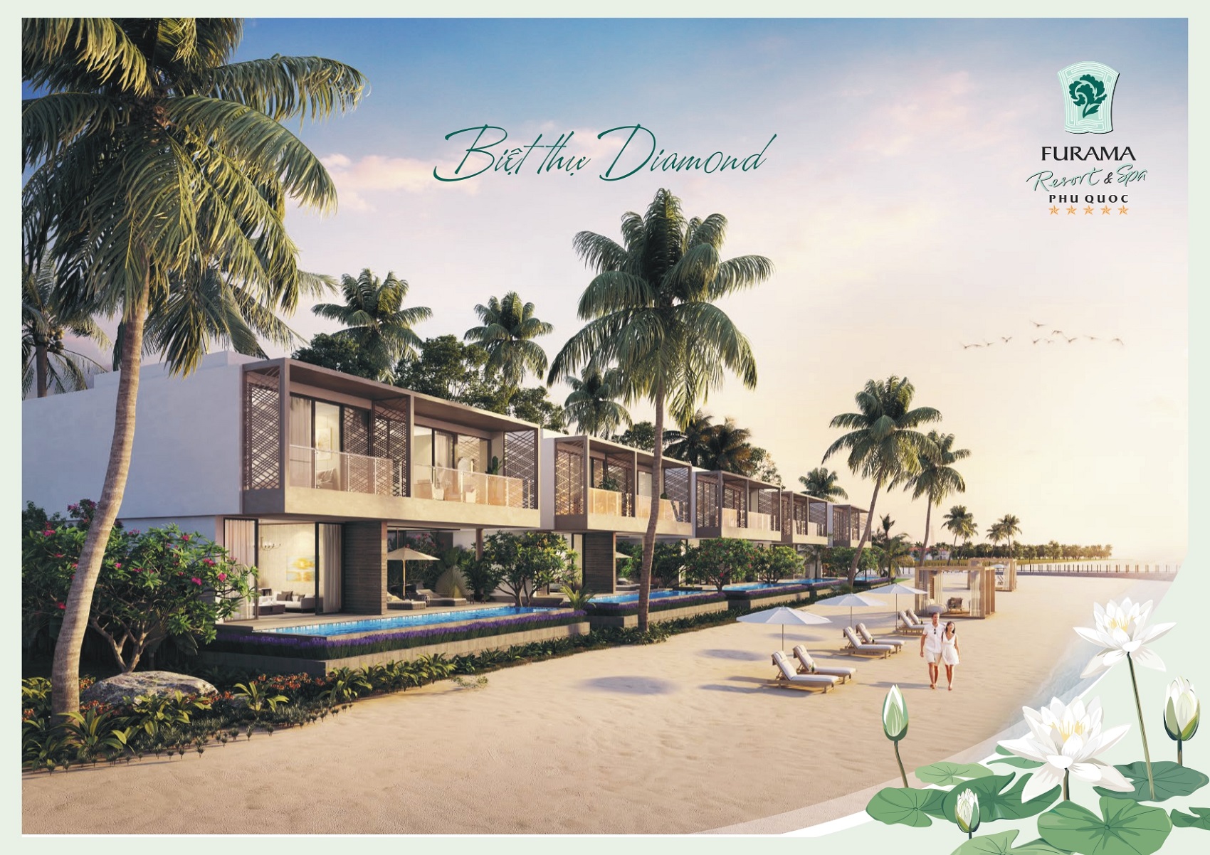 Phối cảnh 3D biệt thự Diamond 3 phòng ngủ mặt biển tại Furama Resort & Spa Phú Quốc.