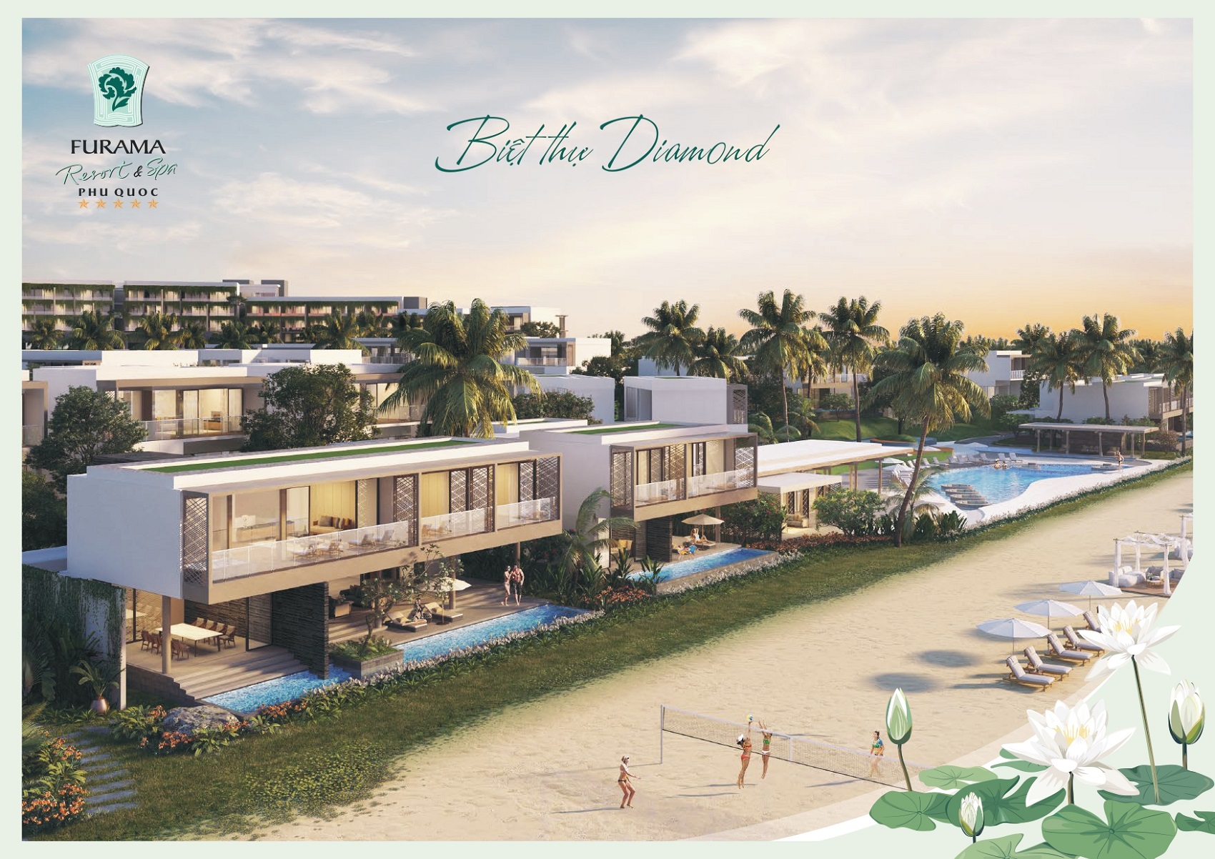 Phối cảnh 3D biệt thự Diamond mặt biển dự án Furama Resort & Spa Phú Quốc với thiết kế hồ bơi riêng.