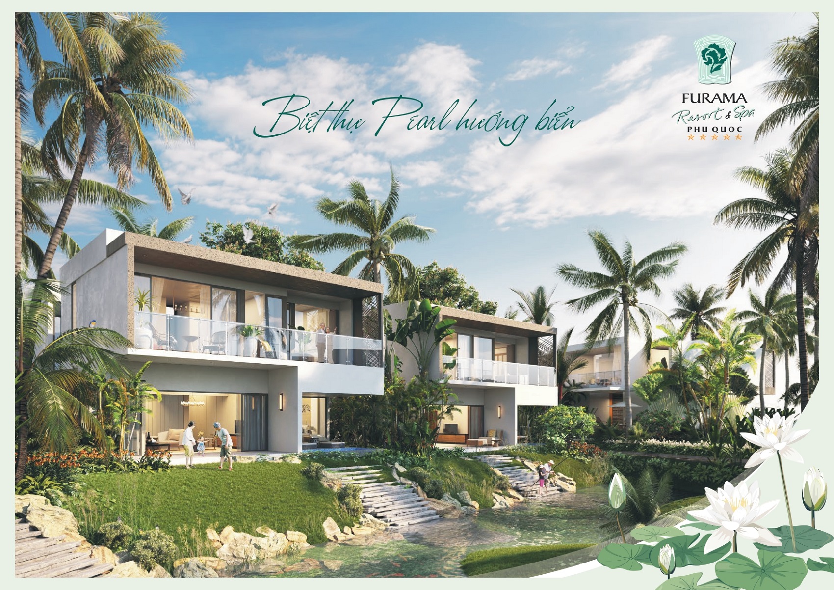Phối cảnh 3D biệt thự Pearl hướng biển dự án Furama Resort & Spa Phú Quốc.