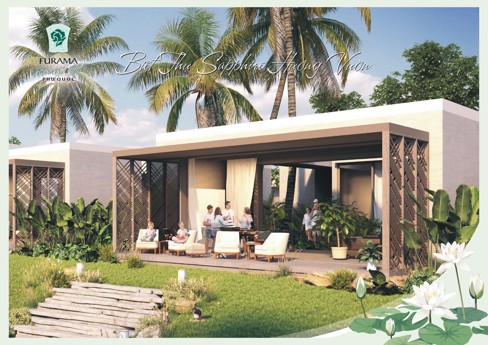 Phối cảnh 3D biệt thự Sapphire hướng vườn dự án Furama Resort & Spa Phú Quốc.